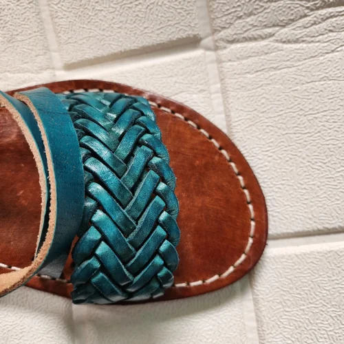 Women’s Turquoise Braided Moroccan Leather Slides