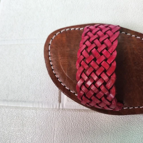 Women’s Red Braided Double Strap Moroccan Flats
