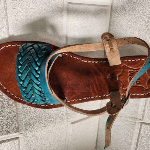 Women’s Turquoise Braided Moroccan Leather Slides