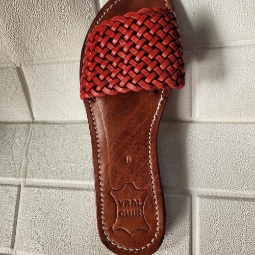 Women’s Terracotta Braided Moroccan Leather Slides