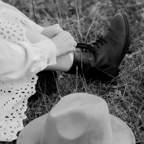 Handmade Brown Leather Boots Vintage Lace Up Fur