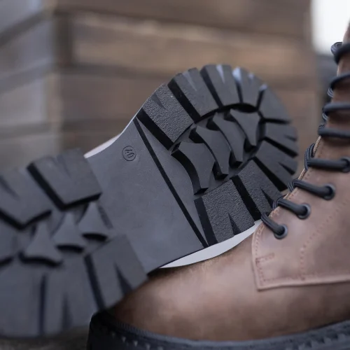 Handmade Brown Leather Boots Vintage Lace Up Fur