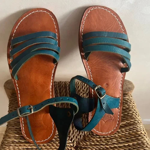 Women’s Blue Strappy Moroccan Leather Sandals